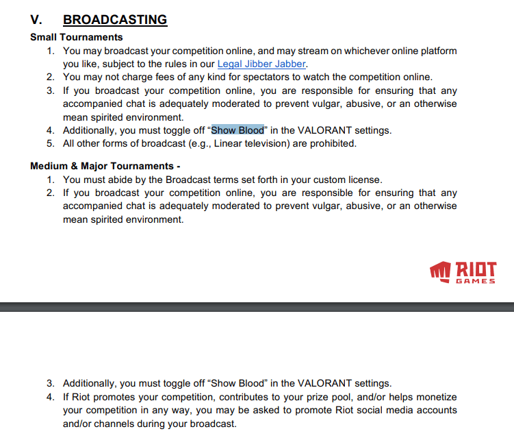 拳头要求《Valorant》比赛 直播时不能出现血